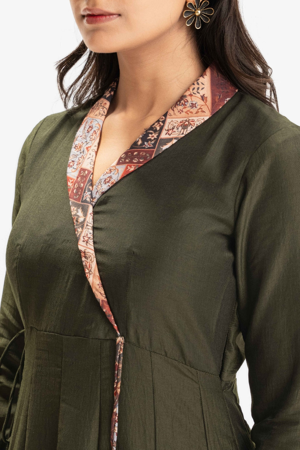 DARK GREEN - FLARED CHINNON COTTON  ANARKALI (WITHOUT DUPATA)