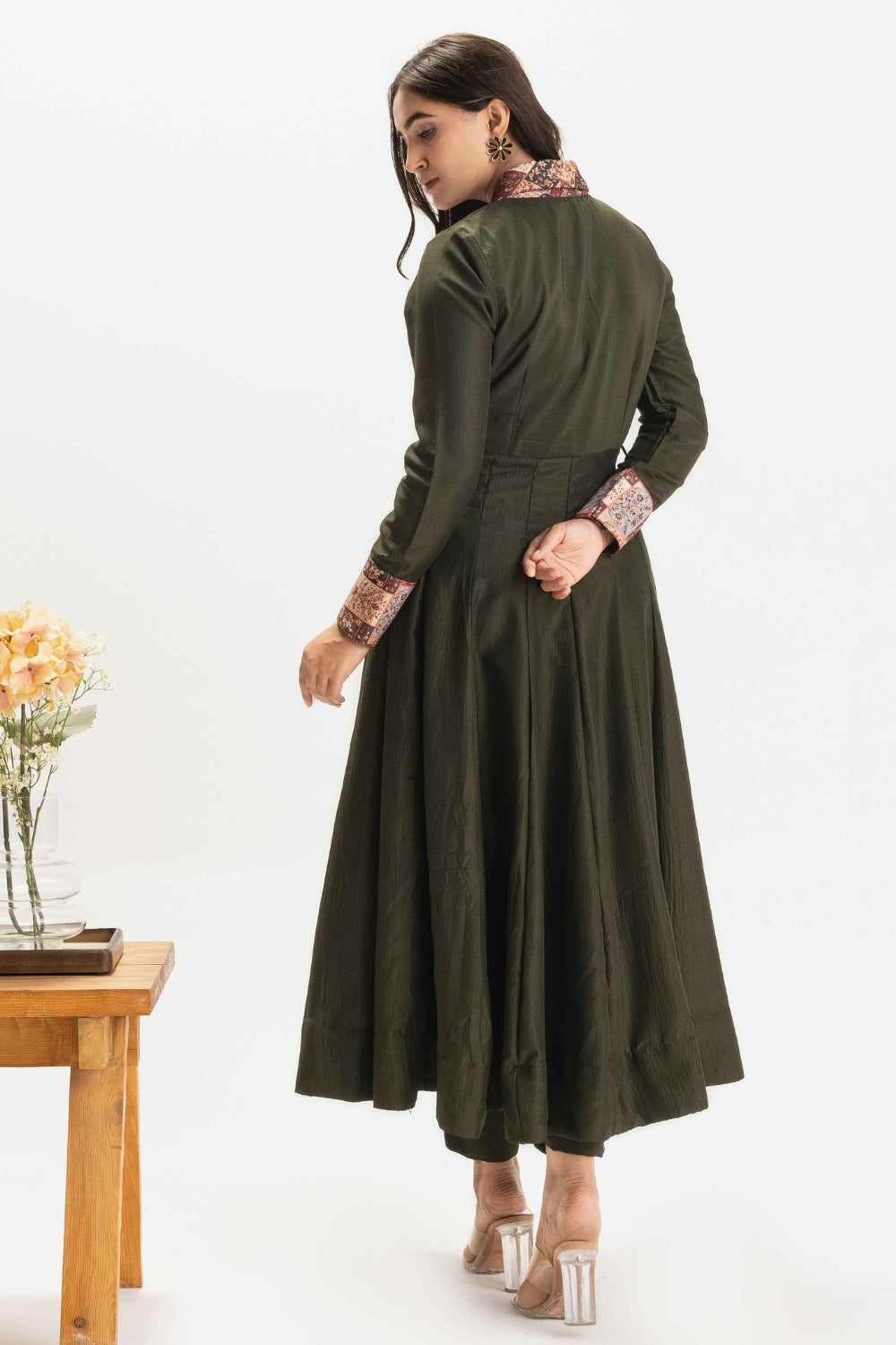 DARK GREEN - FLARED CHINNON COTTON  ANARKALI (WITHOUT DUPATA)