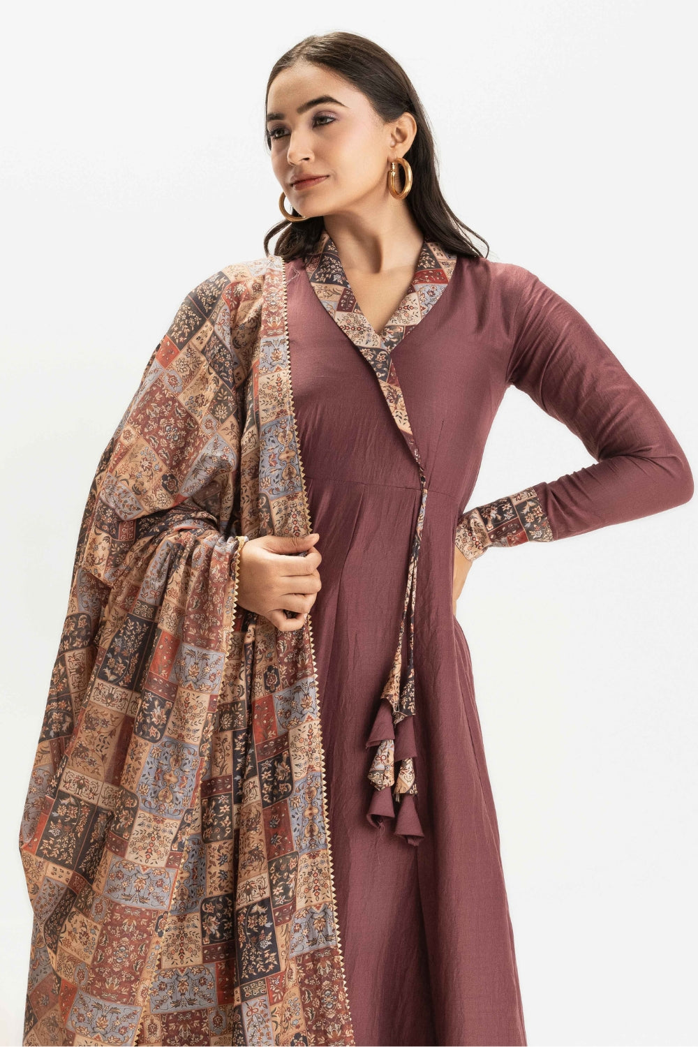 DUSTY PINK PURE CHINNON COTTON ANARKALI WITH CONTRAST DUPATTA