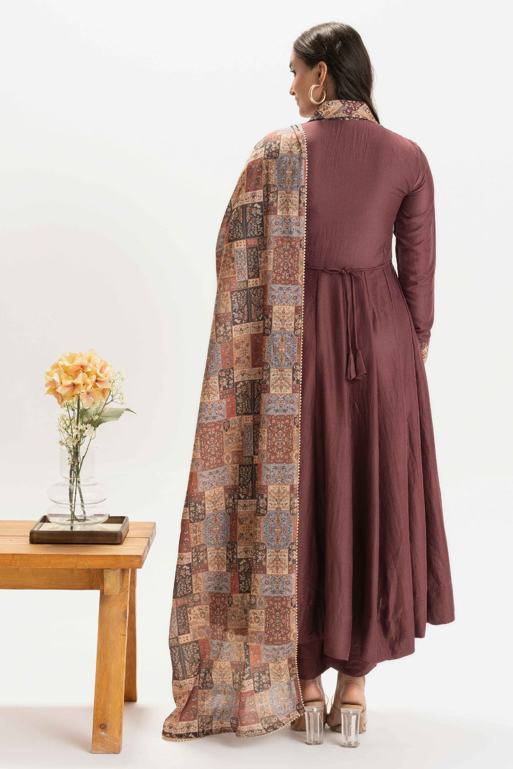 DUSTY PINK PURE CHINNON COTTON ANARKALI WITH CONTRAST DUPATTA