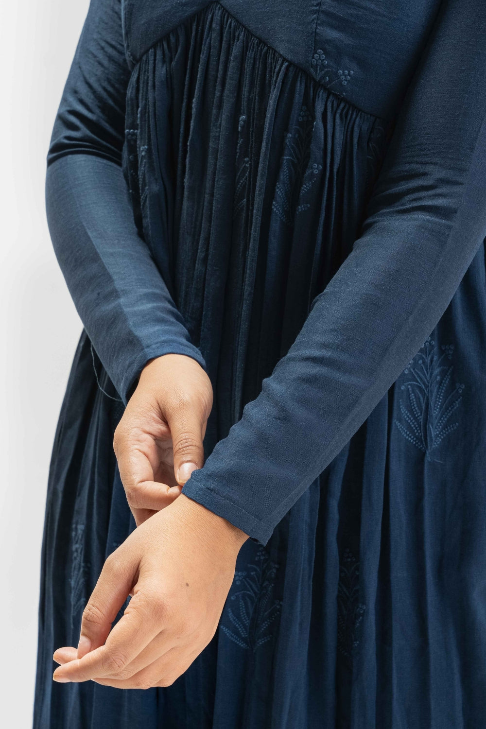 DARK BLUE PURE CHINNON COTTON EMBROIDERED SUIT (WITHOUT DUPATTA)