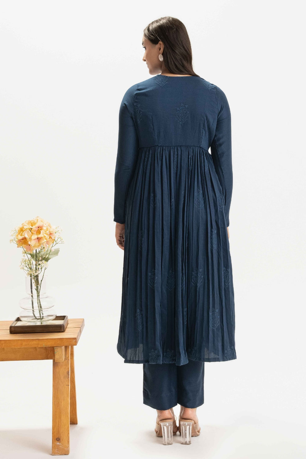 DARK BLUE PURE CHINNON COTTON EMBROIDERED SUIT (WITHOUT DUPATTA)