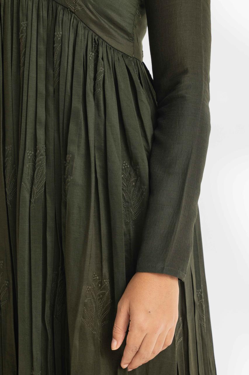 DARK GREEN PURE CHINNON COTTON EMBROIDERED SUIT SET WITHOUT CONTRAST DUPATTA